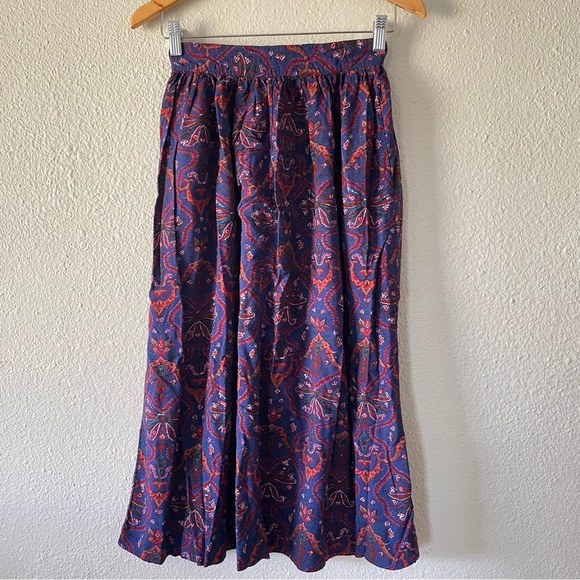 Vintage 90s Floral Midi Long Skirt Women’s 6 Navy Medallion Flowy Boho Garden - Picture 8 of 13
